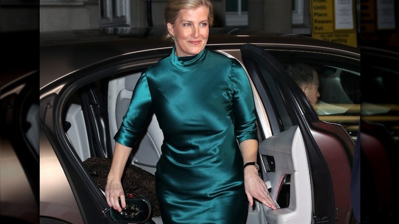 Countess of Wessex steps out of car in green dress