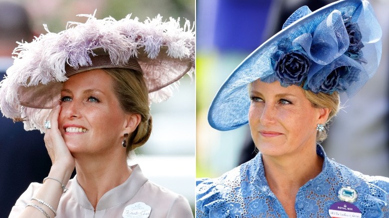 Two images of Countess of Wessex wearing big hats