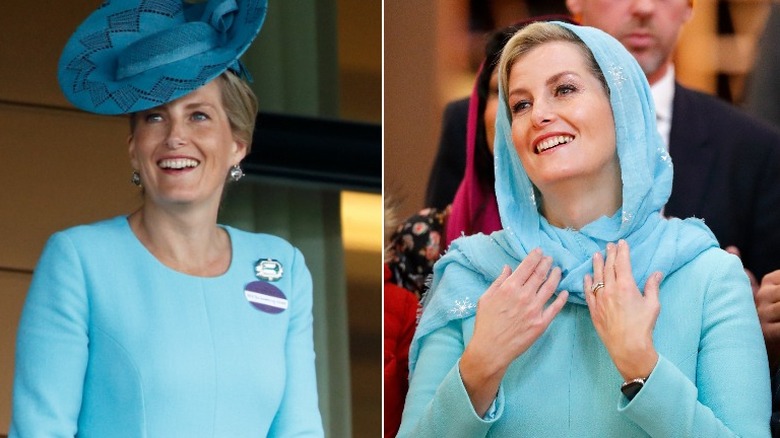 Two images of Countess of Wessex wearing blue