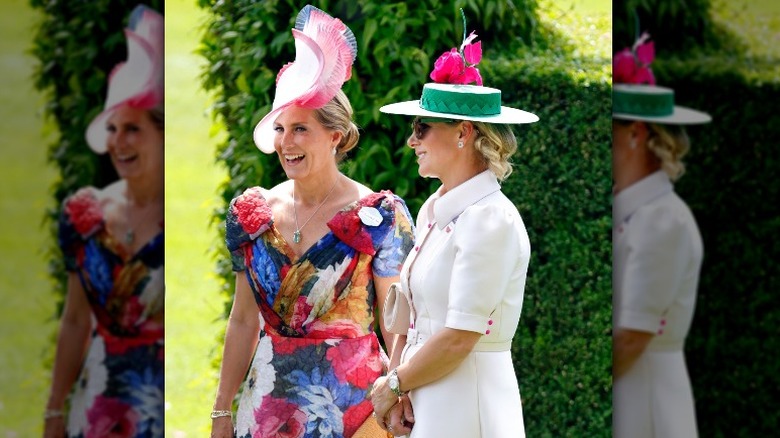 Countess of Wessex with Zara Tindall in dresses and hats