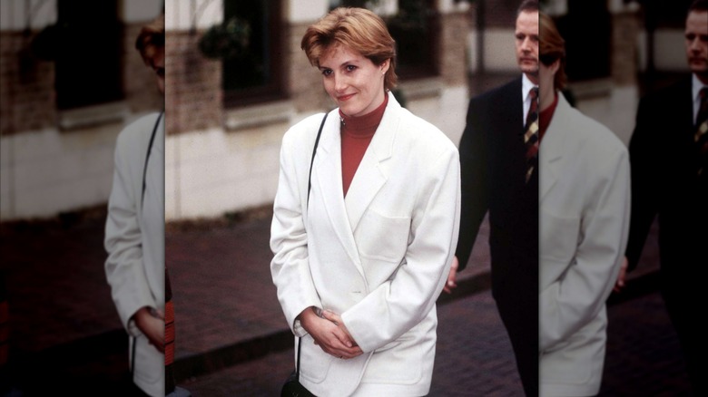 Sophie Rhys-Jones poses in a white blazer in the 1990s