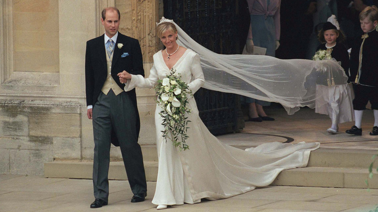 Prince Edward and Sophie Rhys-Jones pose together on their wedding day