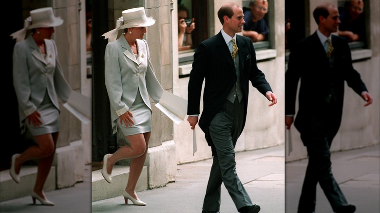 Sophie Rhys-Jones and Prince Edward walking in formal attire