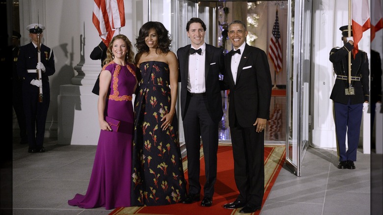 Sophie Grégoire Trudeau, Michelle Obama, Justin Trudeau, and Barack Obama