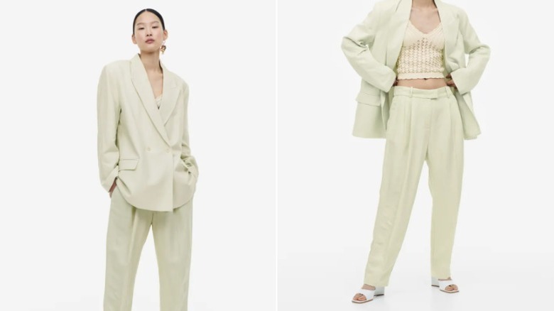 H&m green linen suit