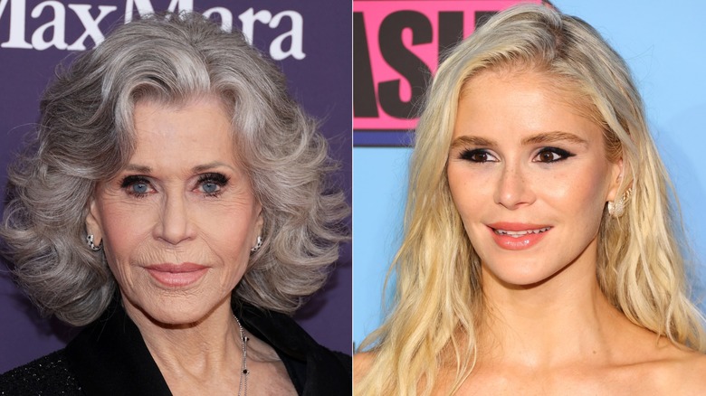 Jane Fonda walking the red carpet at the 2024 Women in Film Gala; Erin Moriarty attending Entertainment Weekly's 2024 Comic Con