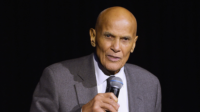 Harry Belafonte speaking on stage