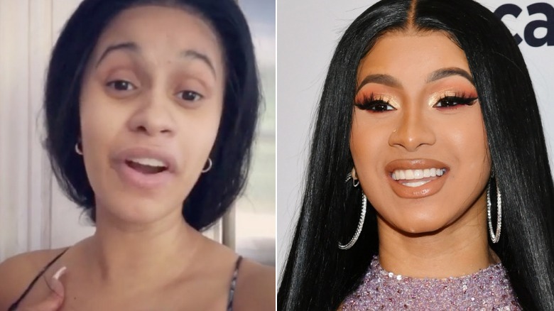 Cardi B without and with makeup