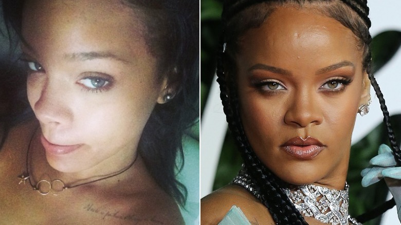 Rihanna without and with makeup