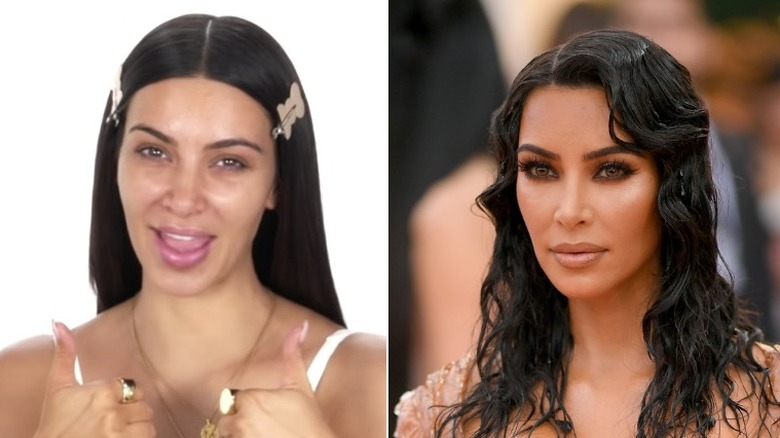 Kim Kardashian without and with makeup