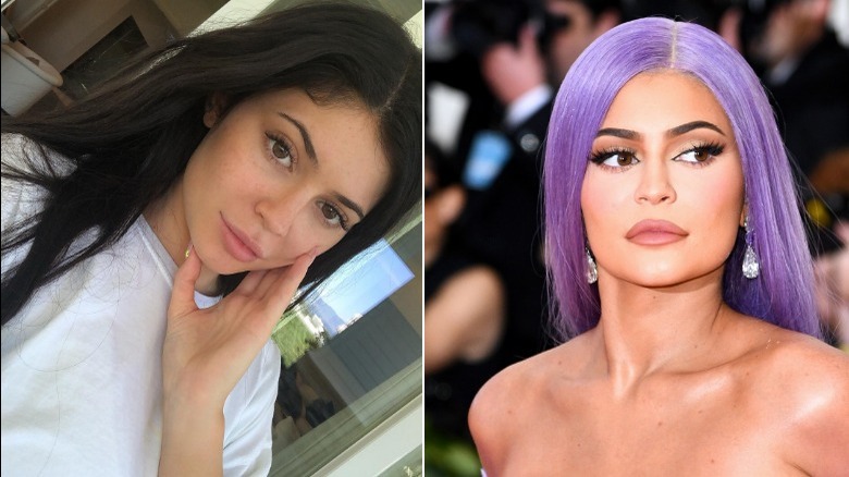 Kylie Jenner without and with makeup