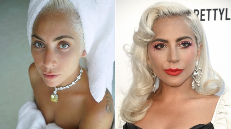 Lady Gaga without and with makeup