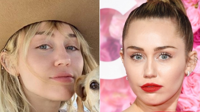 Miley Cyrus without and with makeup