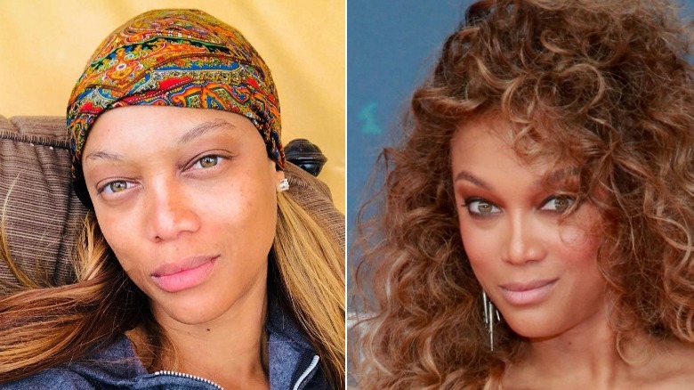 Tyra Banks, without and with makeup