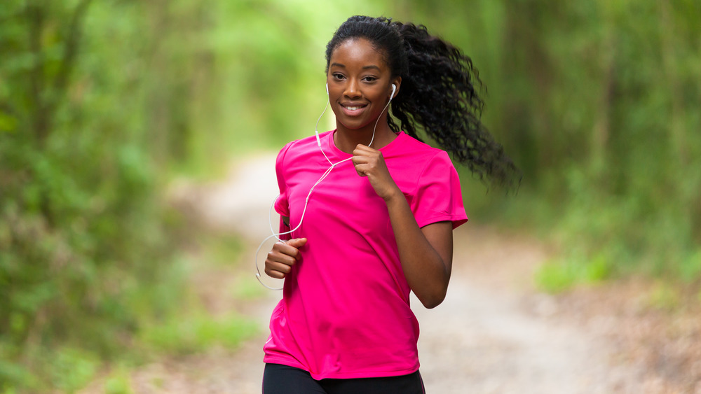 A woman jogging outside