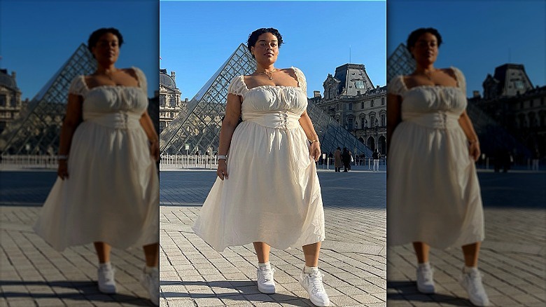 Stella Williams posing outside the Louvre in Paris