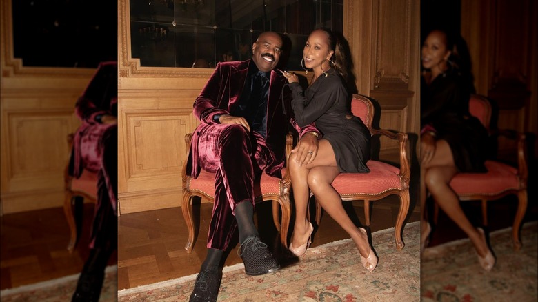 Smiling Steve and Marjorie Harvey sit together 