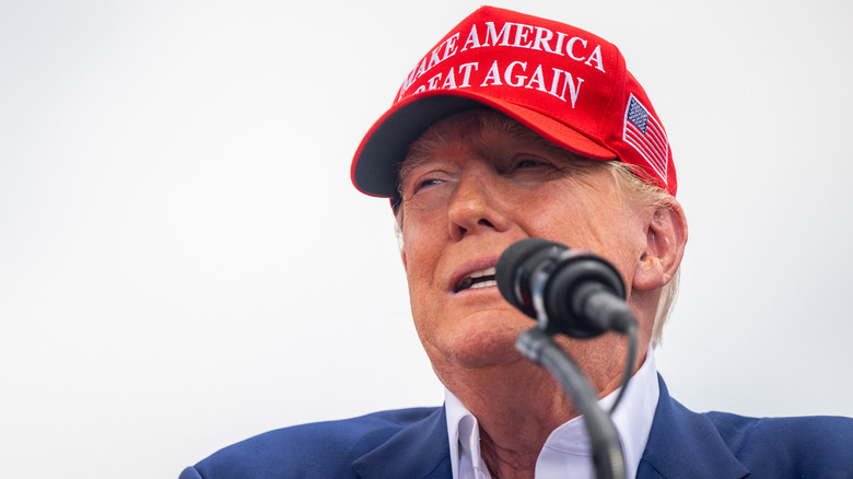 Donald Trump speaking at podium