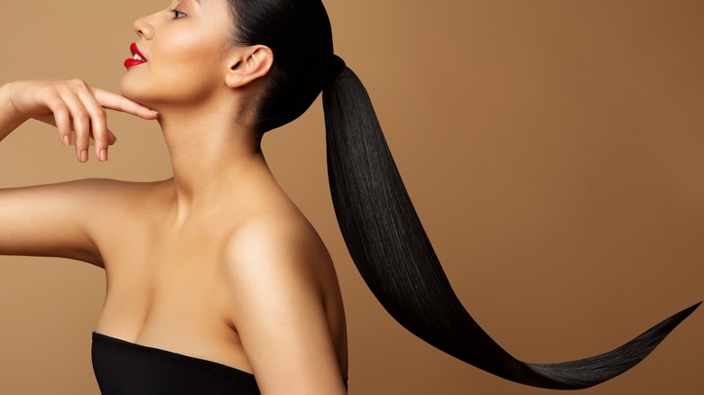 Woman with long ponytail