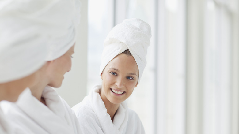 Women with hair in towel