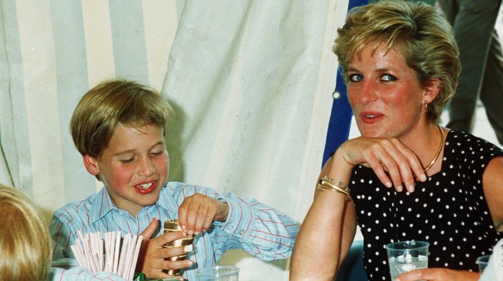 Prince William as a boy with Princess Diana with drinks