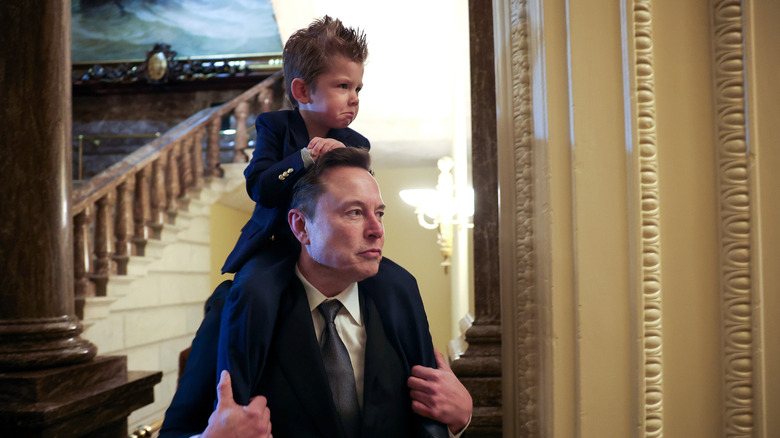 Elon Musk and his son at Capitol Hill, Washington D.C. in 2024.