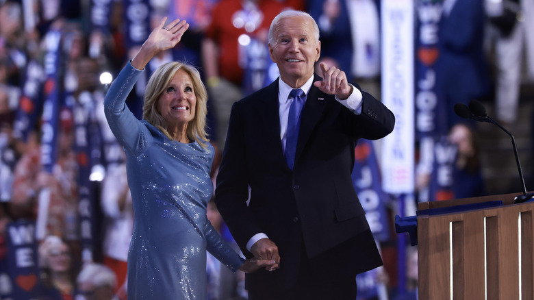 Joe and Jill Biden waving