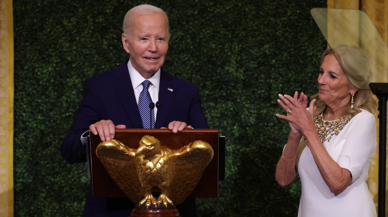 Jill Biden clapping for Joe Biden