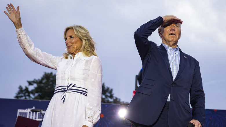 Joe Biden and Jill Biden waving