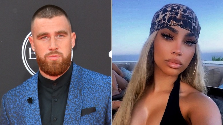 Split image Travis Kelce Maya Benberry