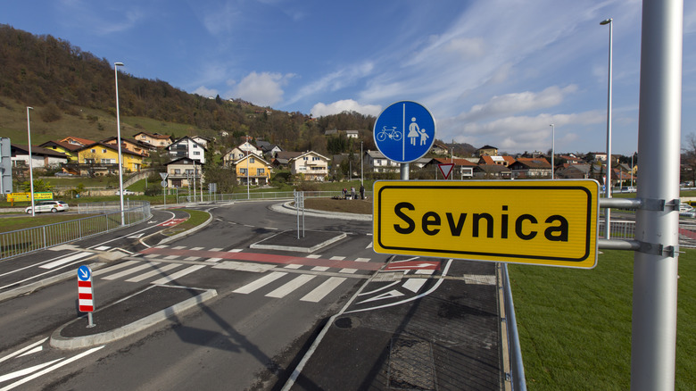 A roadway intersection in Sevnica, Slovenia