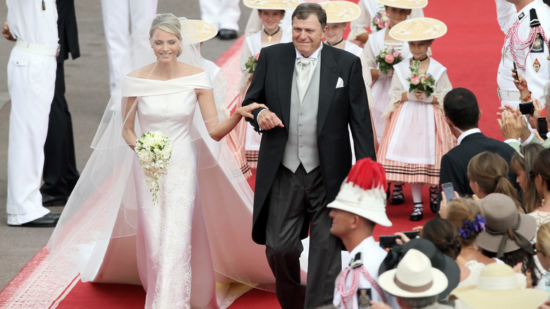 Princess Charlene walking down the aisle at her wedding