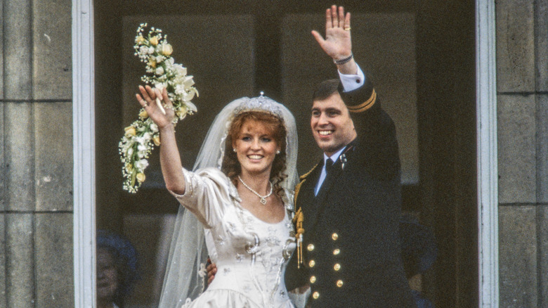 Sarah and Andrew's wedding picture on the balcony 