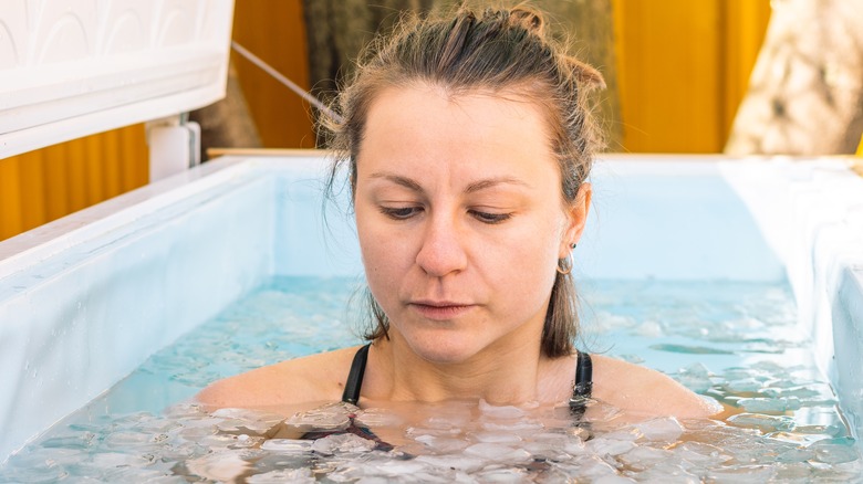 woman in ice bath