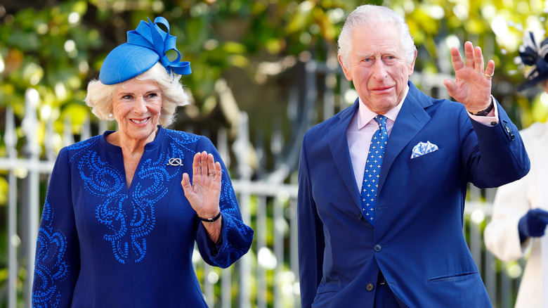 King Charles II and Queen Consort Camilla waving