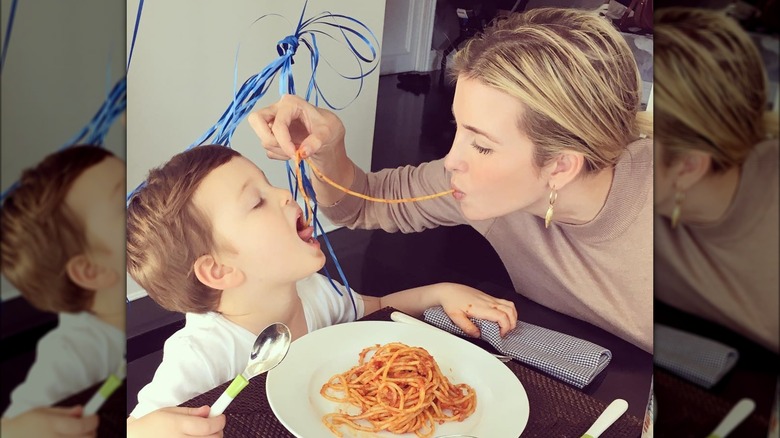 Ivanka Trump and Joseph Frederick Kushner sharing spaghetti for his birthday