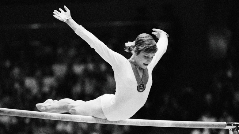 Olga Korbut performing at the 1972 Olympics 