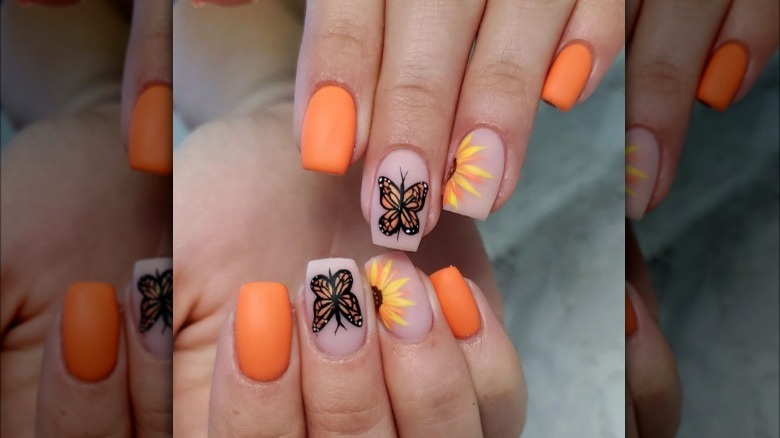 Sunflower and butterfly nails