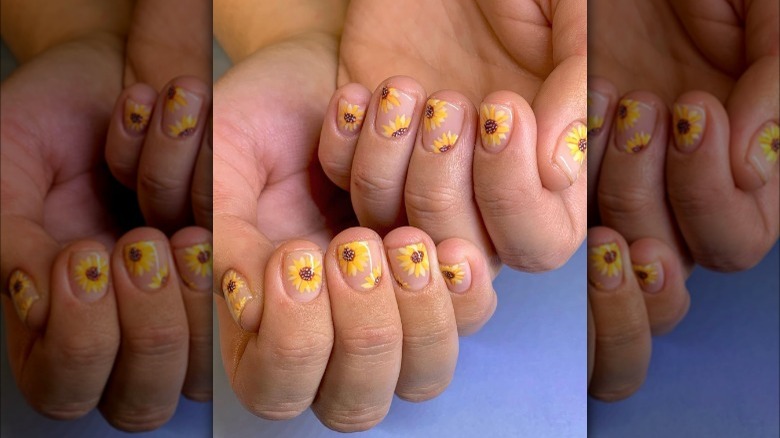 Sunflowers on nude nail 