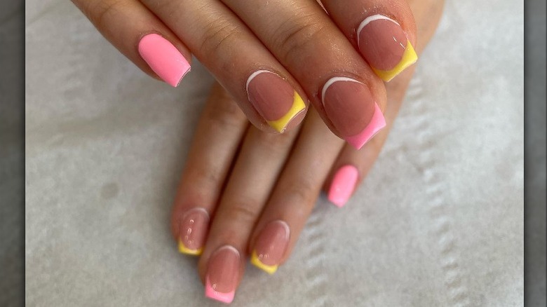 Pink and yellow nail art