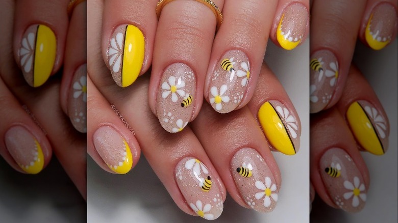 Yellow daisy nail art