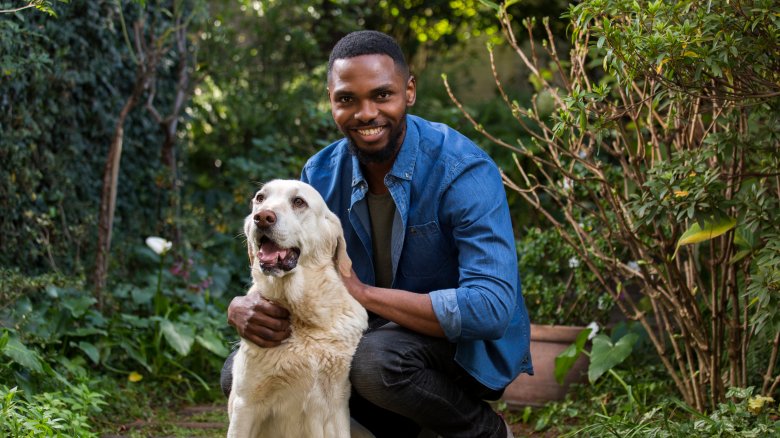 attractive man with dog