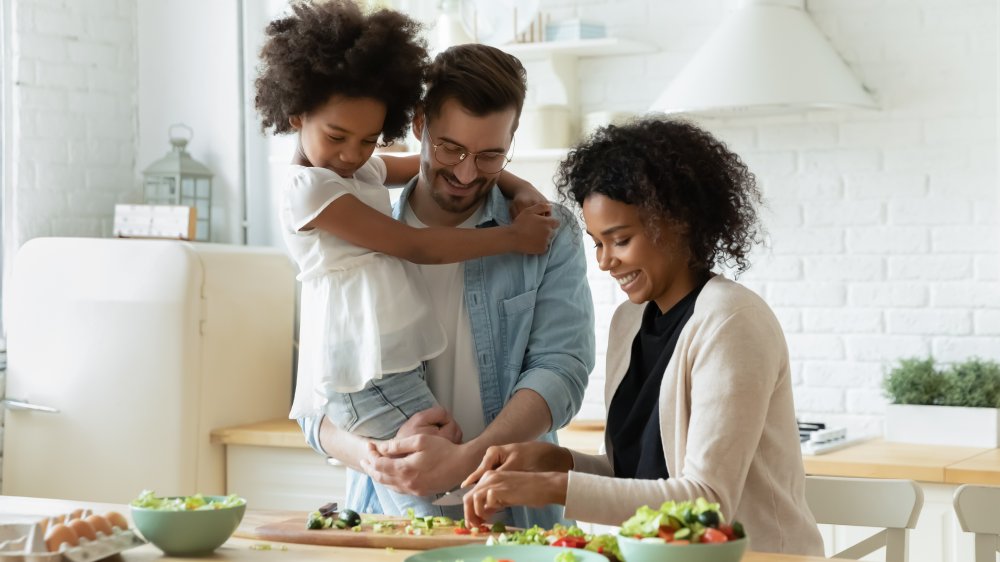 family cooking healthy dinner