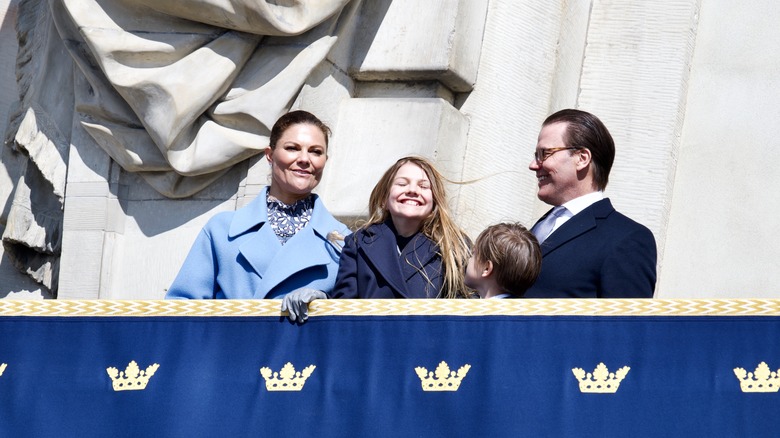 Princess Estelle smiles from Sweden's balcony