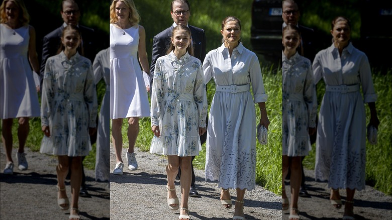 Princess Estelle walks with Princess Victoria