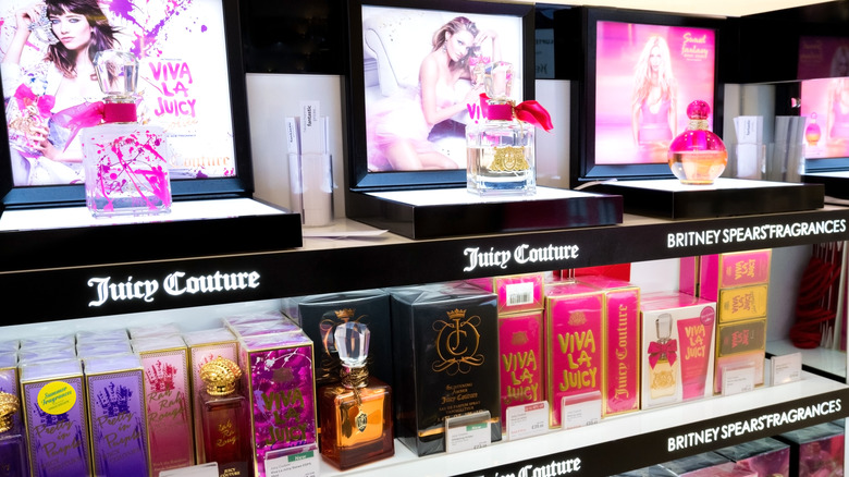 Store display featuring designer perfumes