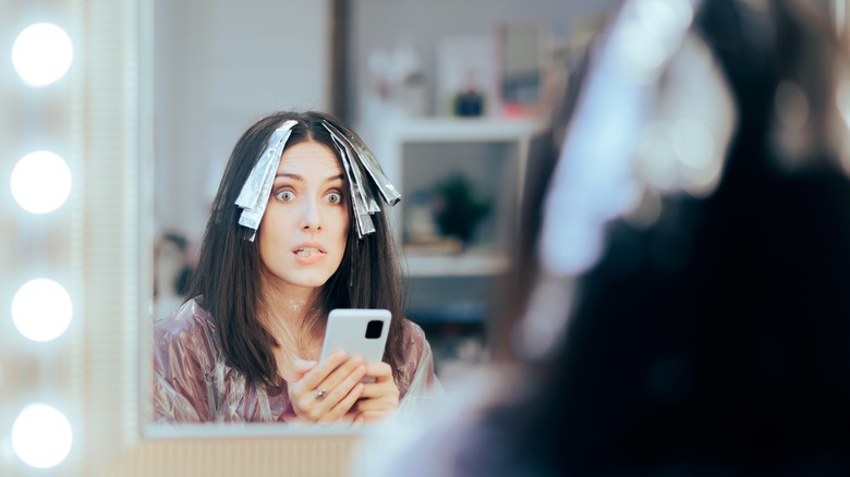 Woman worried at the salon