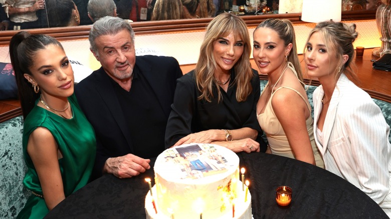 Sistine, Sylvester, Sophia, Scarlet Stallone, and Jennifer Flavin around a table