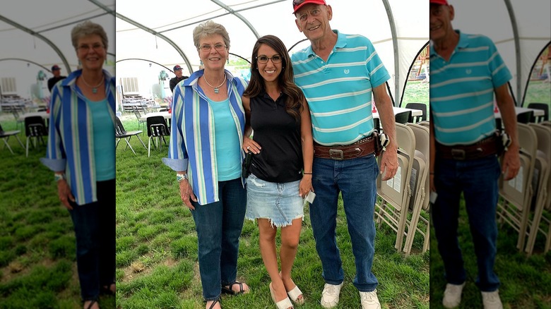 Lauren Boebert with fans in ripped denim skirt