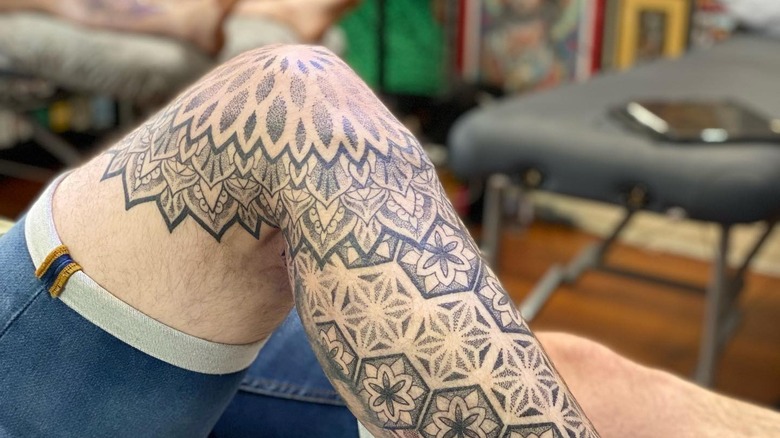 Mandala tattooed on knee